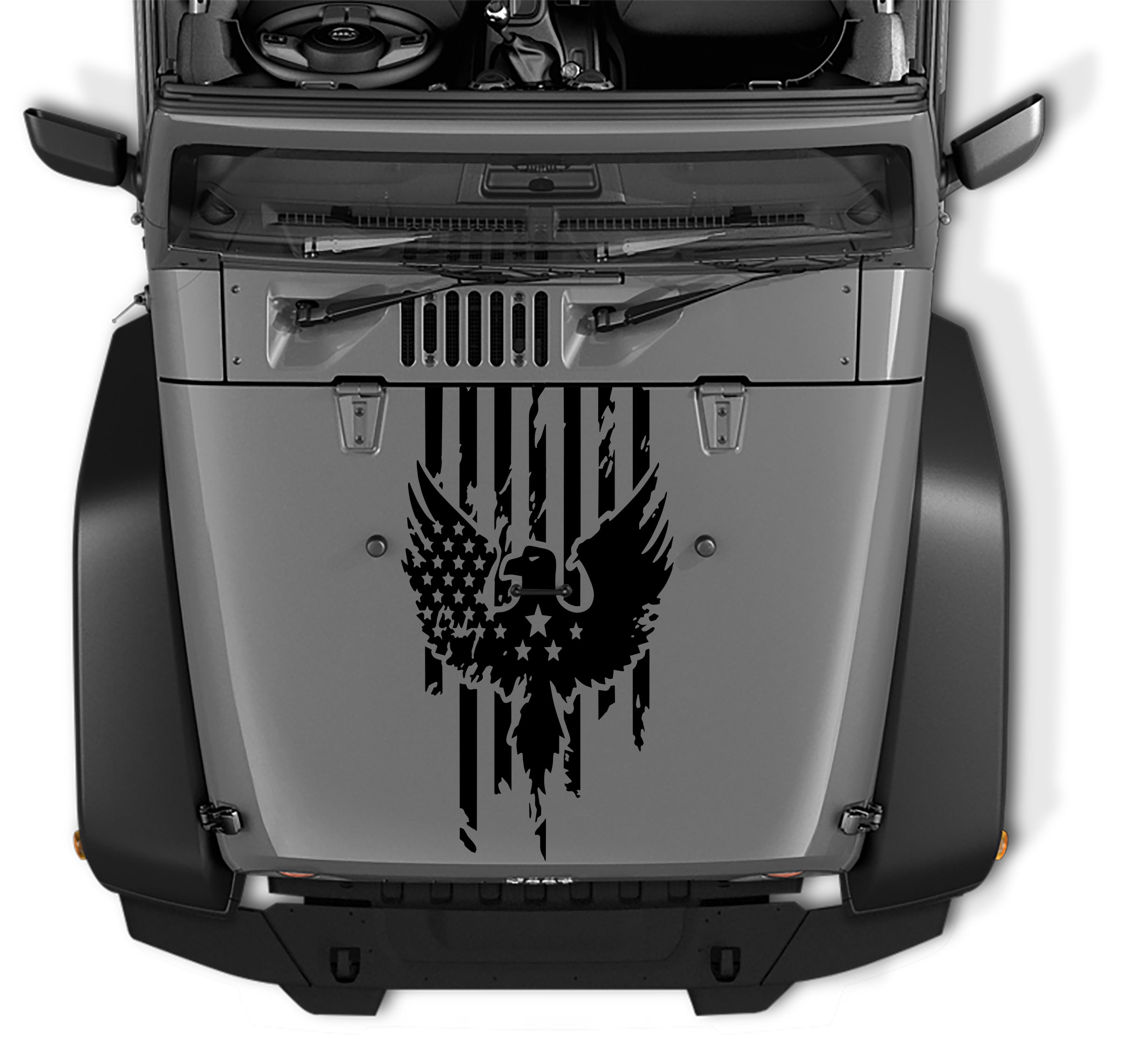 Distressed American Flag w/ Eagle Blackout Hood Decal Vinyl
