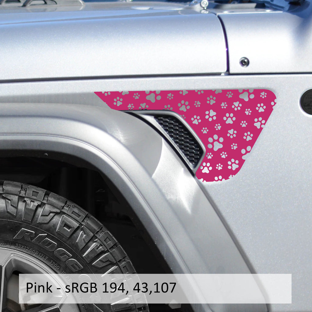 Puppy Dog Paw Print Decal Fender Vent Vinyl Decal - Fits Jeep Wrangler JL/Jeep Gladiator JT 2018+