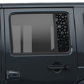 Black dog paw print pattern side rear window decal shown on dark Jeep Wrangler JKU 4-door body