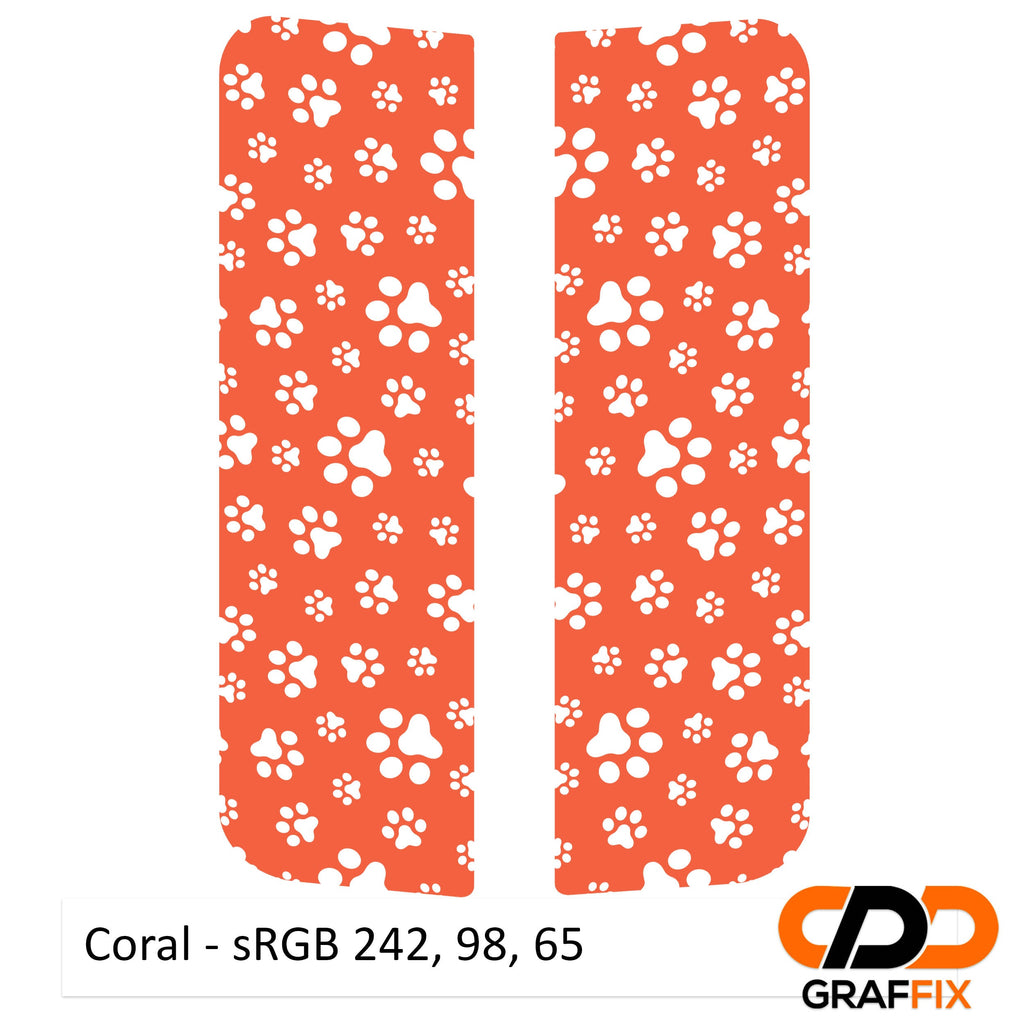 Coral pink puppy paw print pattern rear side window decal pair for Jeep Wrangler JKU four door