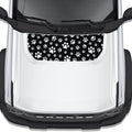 White dog paw print blackout hood vinyl decal installed on Ford Bronco 2021 plus, top view