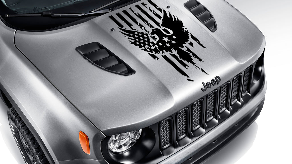 BU Distressed American Flag w/ Bald Eagle Blackout Hood Vinyl Decal