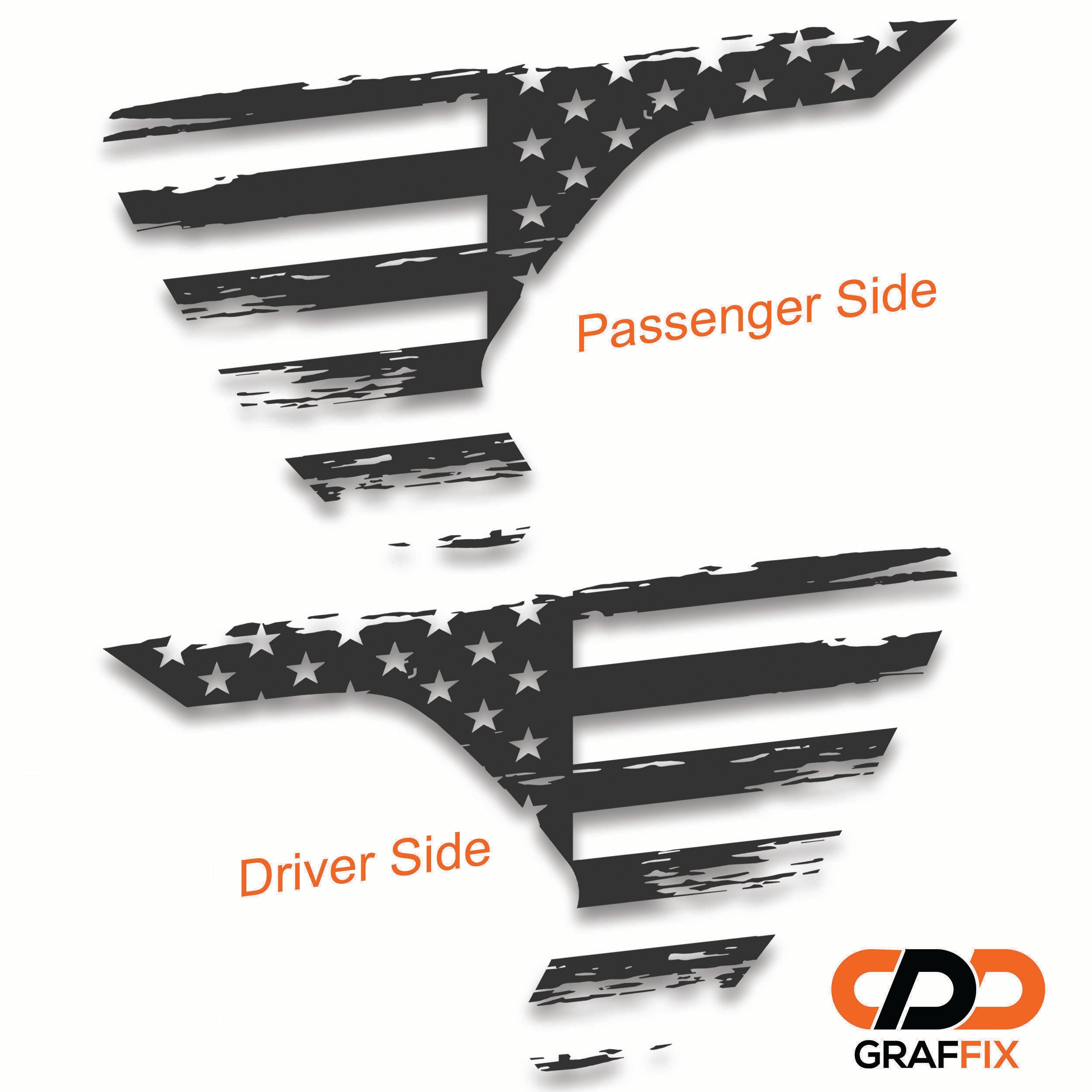 Distressed American flag billet vent decal pair shown flat in white for Jeep Wrangler JL and Gladiator JT