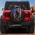 Bigfoot Across America spare tire cover with sasquatch and American landmarks patriotic scene