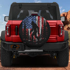 Bigfoot Across America spare tire cover with sasquatch and American landmarks patriotic scene