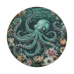 Enchanted octopus spare tire cover side view showing teal fabric and grommet trim