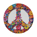 Daisy peace sign spare tire cover artwork built from rainbow flowers on plain white circular backdrop