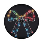 Christmas Lights Bow spare tire cover Jeep Wrangler rear scene showing colorful glowing ribbon bow art