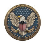 American Freedom Seal spare tire cover laid flat showing the soaring eagle and American flag design across the surface