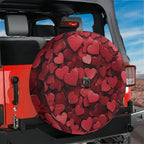 Love on Wheels spare tire cover alternate angle featuring deep red Valentine hearts repeat print