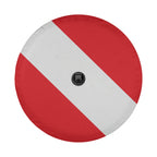 SCUBA diver down flag spare tire cover rear angle view on Bronco with desert backdrop