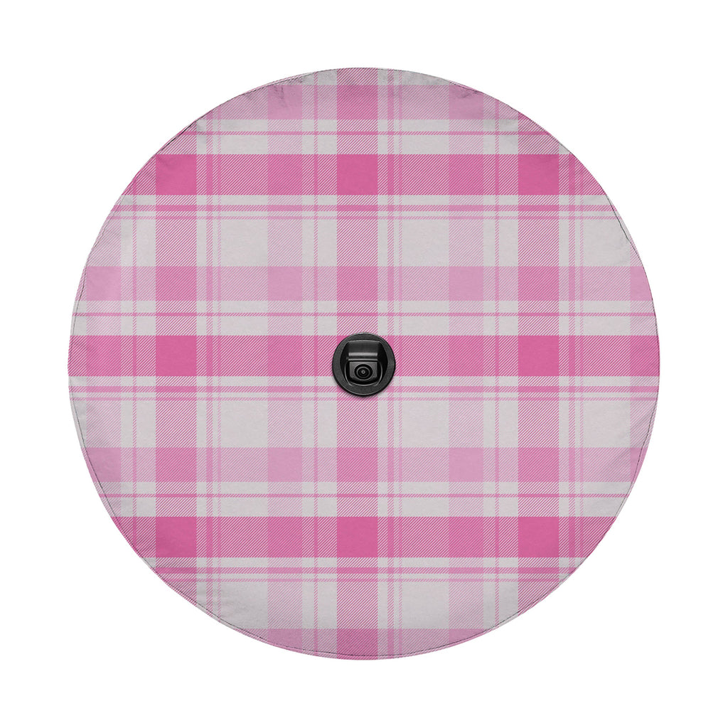 a circular pattern with pink and white plaid or checkered designs.