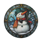 Stained glass snowman tire cover round art with center backup camera hole vintage Art Nouveau frame