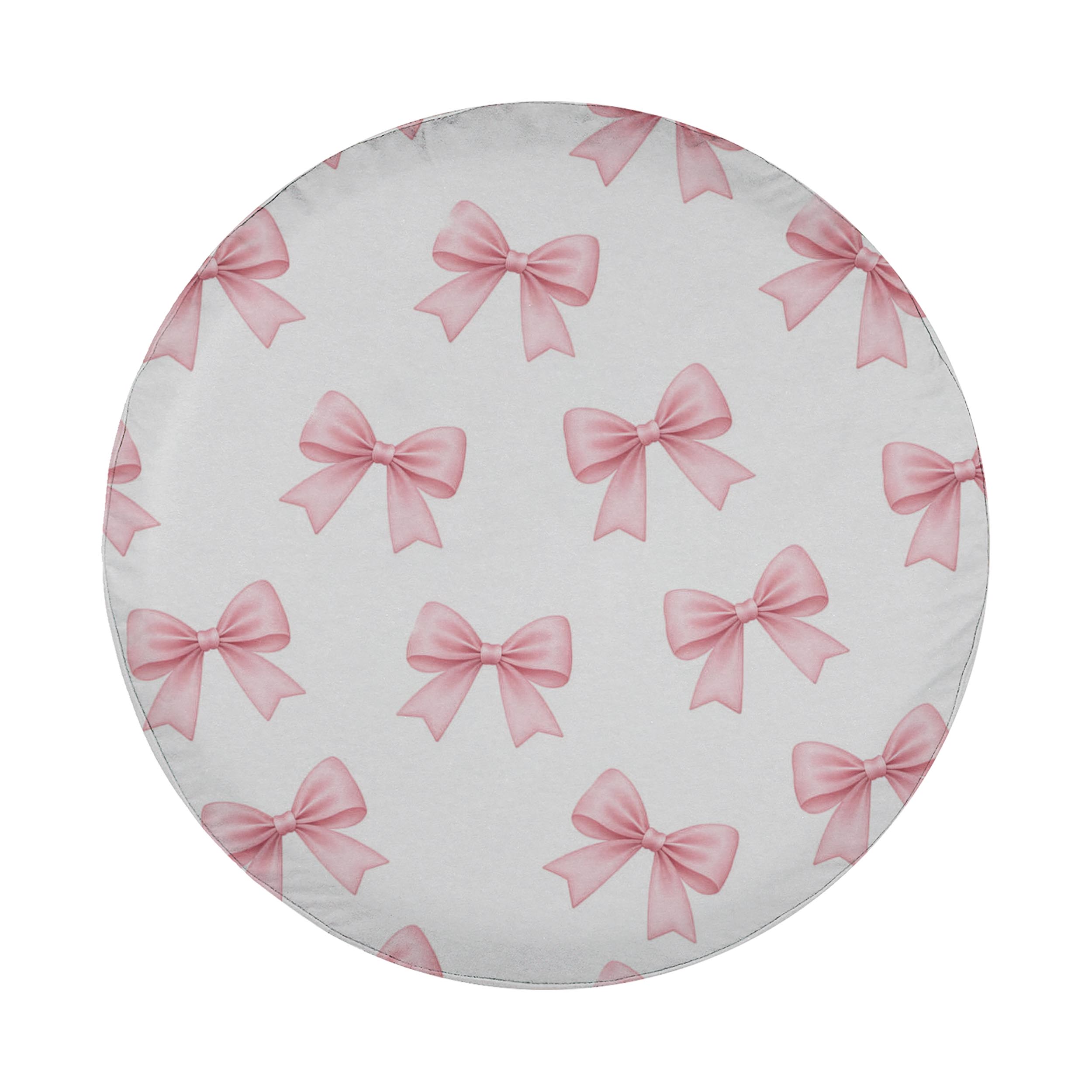 a circular pattern of pink bows on a white background.