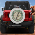 Travel is Always a Good Idea spare tire cover on red Bronco compass topographic map circle design
