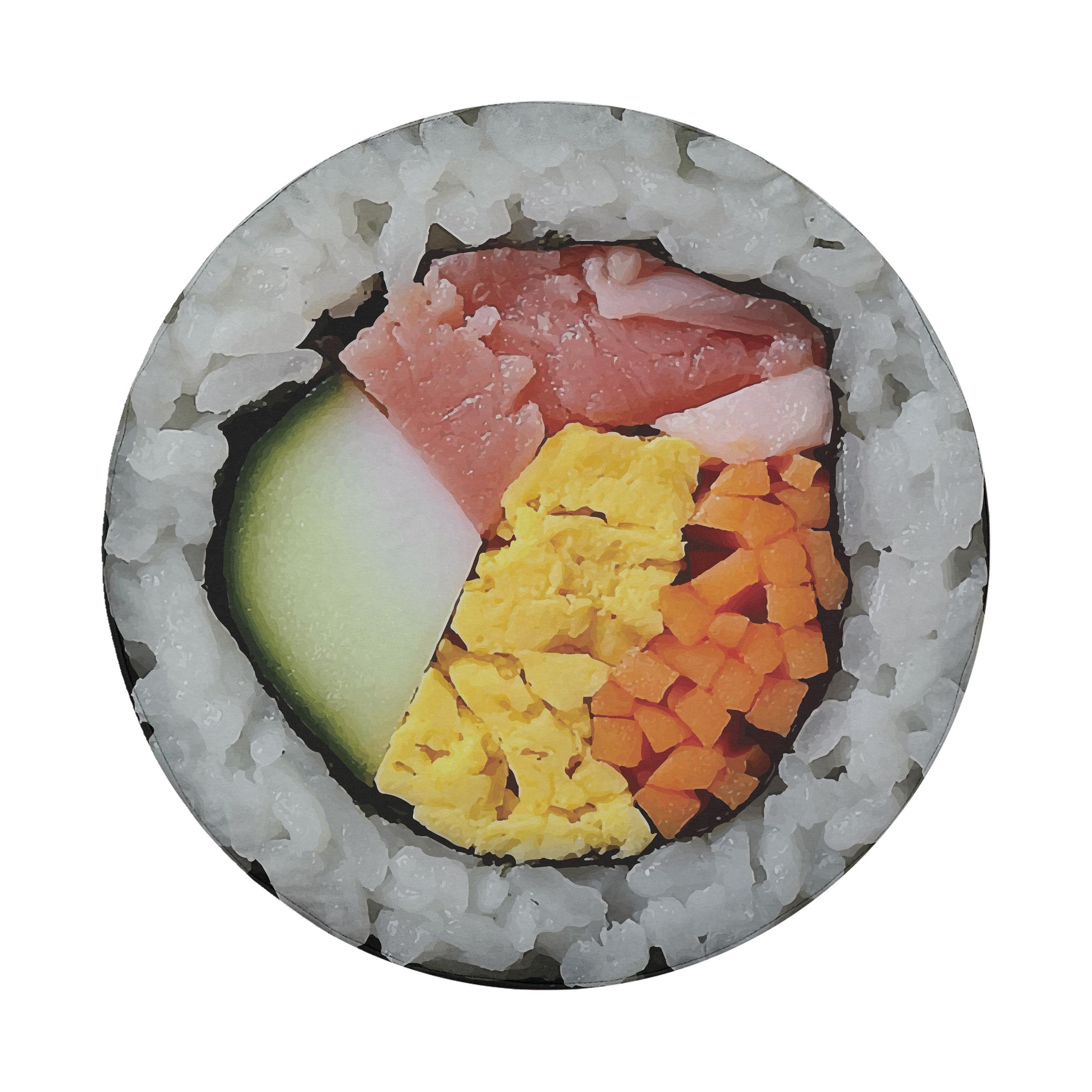 Kimbap Korean sushi roll spare tire cover featuring nori rice tuna cucumber egg yolk and carrot mix