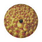Rubber Duck Army spare tire cover flat artwork with backup camera hole among dozens of yellow rubber ducks