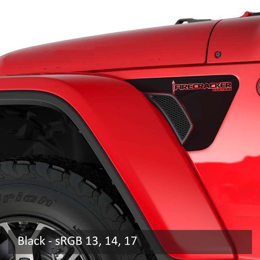 Black Firecracker Edition fender vent vinyl transfer decal swatch for JL JT Wrangler