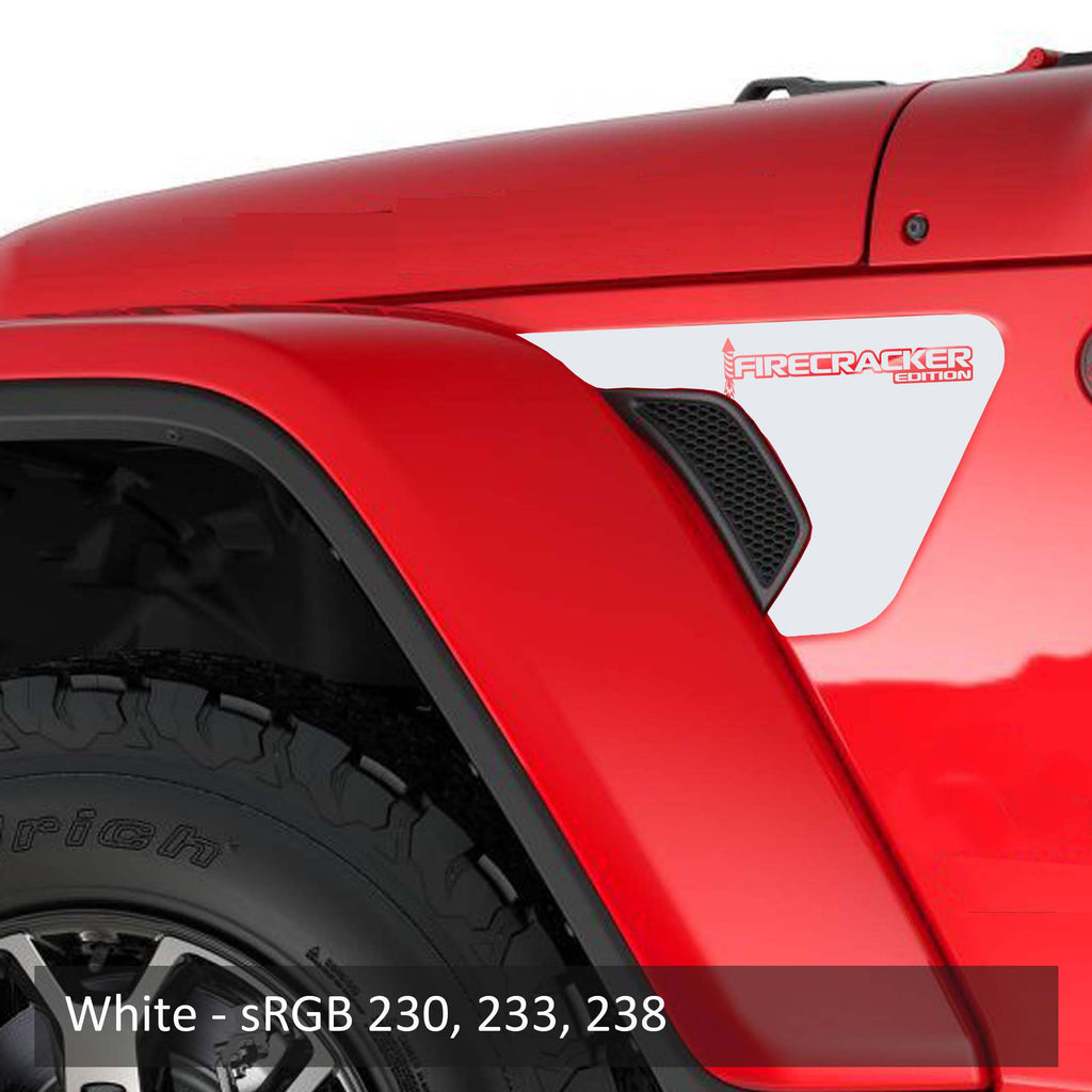 White Firecracker Edition fender vent vinyl transfer decal swatch for JL JT Wrangler