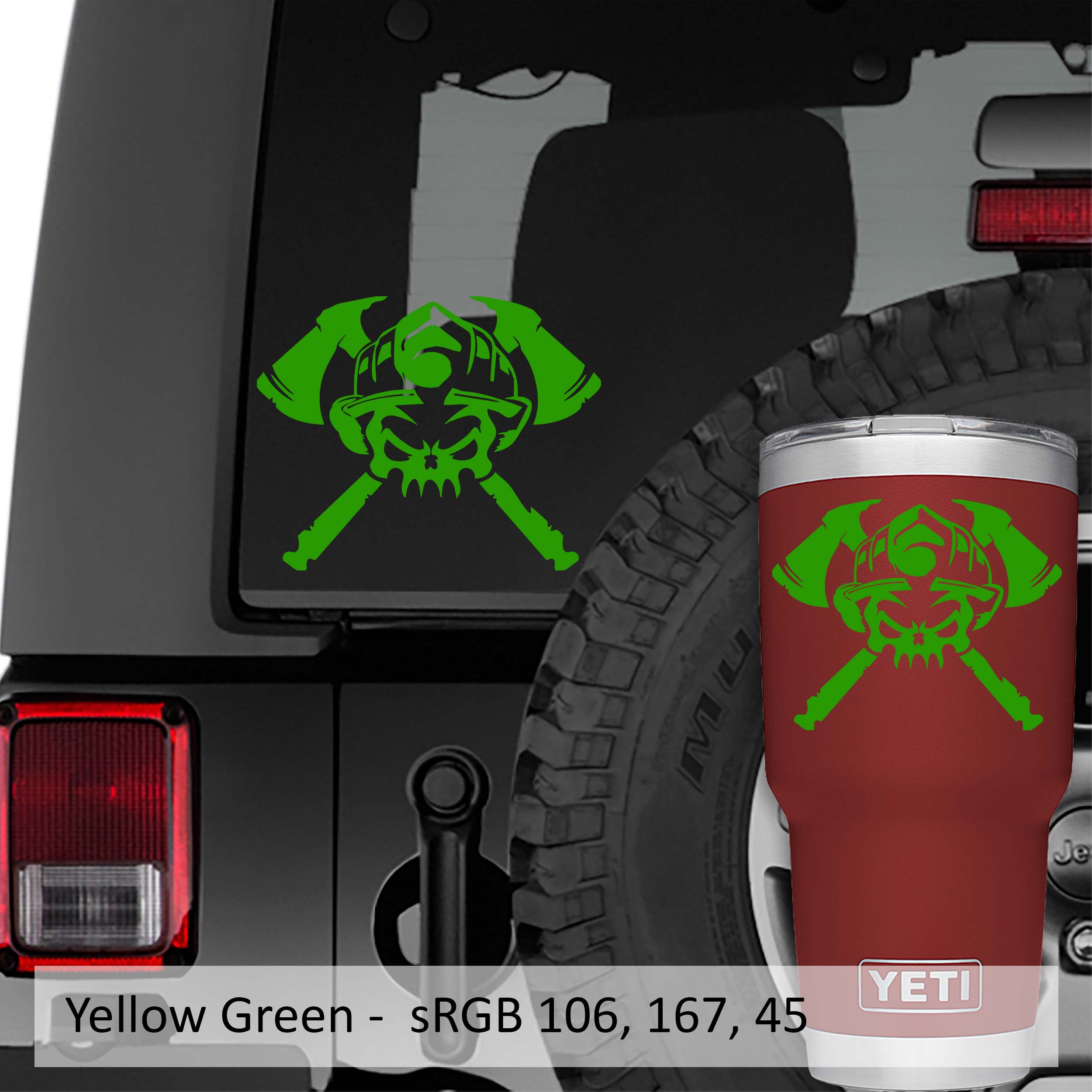 Firefighter Skull and Axe Crossbones Vinyl Decal