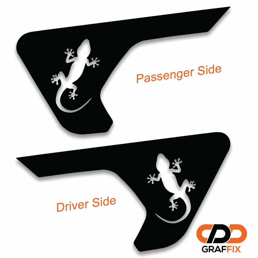 Gecko lizard fender vent decal pair shown flat in default white for Wrangler JL JLU and Gladiator JT