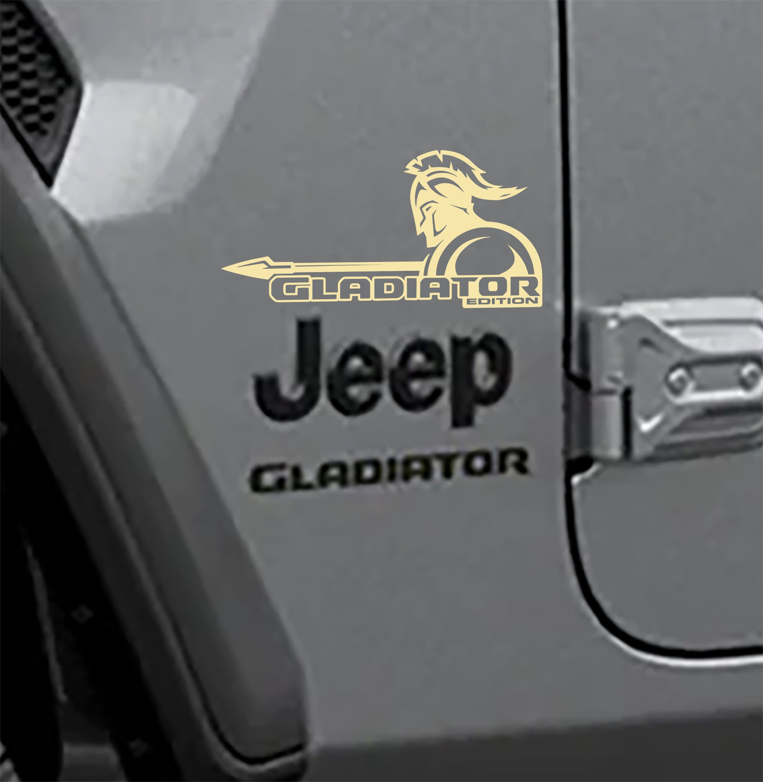 Cream Spartan warrior Gladiator Edition fender vinyl decal pair for Jeep Gladiator JT
