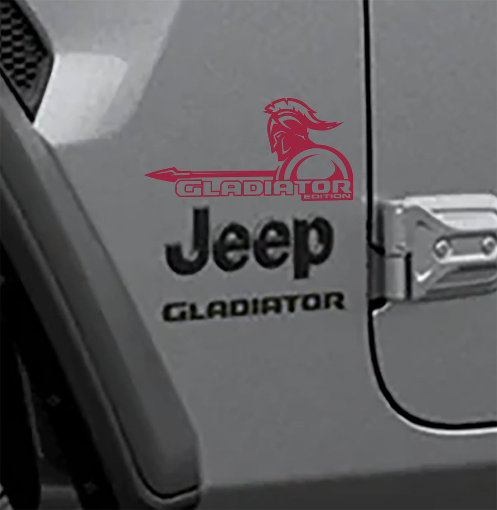 Dark red Spartan warrior Gladiator Edition fender vinyl decal pair for Jeep Gladiator JT