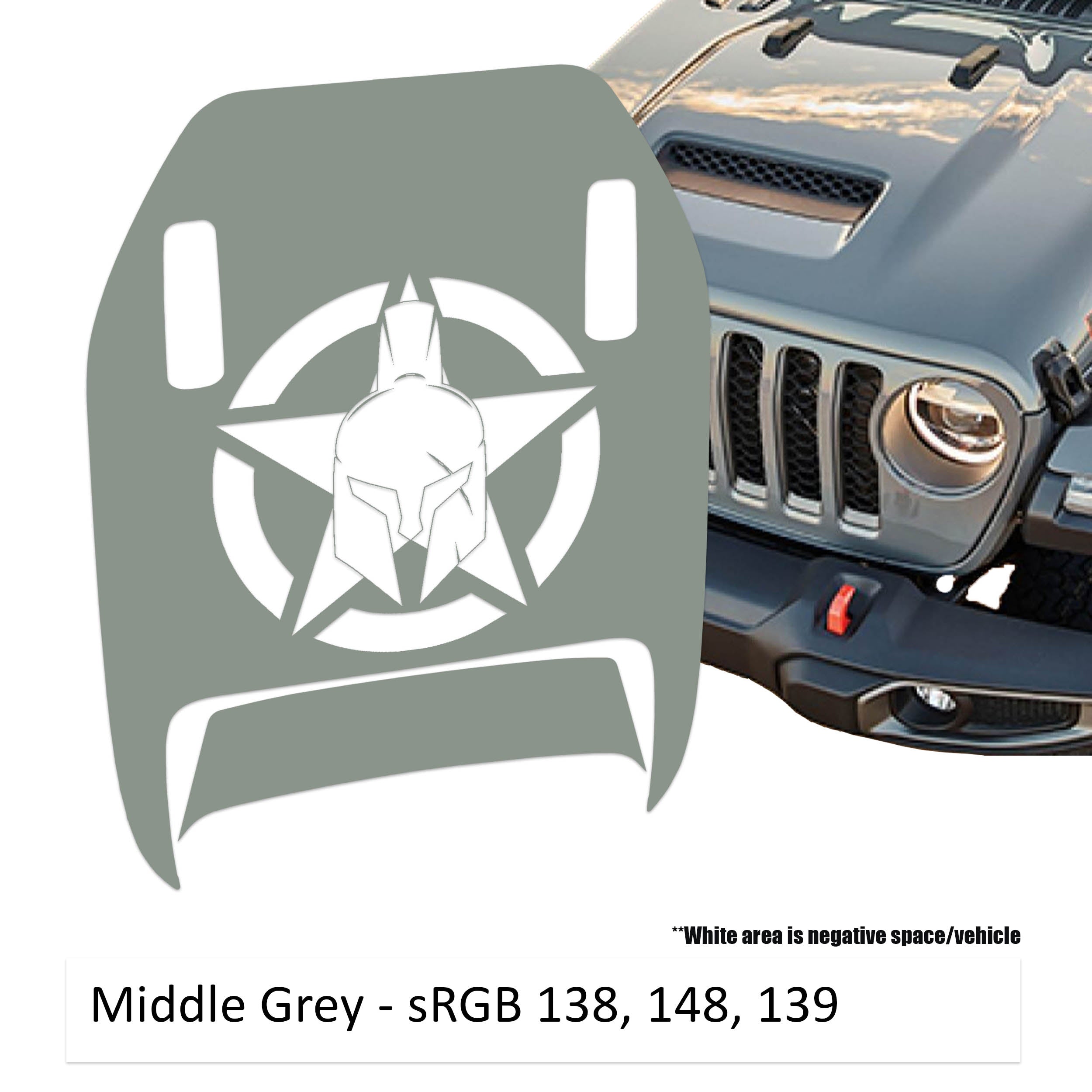 Medium gray Gladiator Star Clawed Foot JL JT Mojave hood decal on Jeep Wrangler hood
