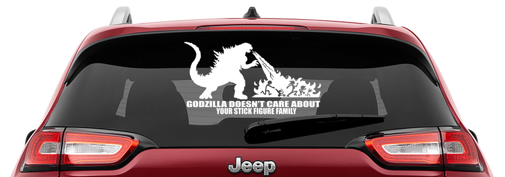 Godzilla Doesn't Care Your Stick Figure Family Vinyl Decal