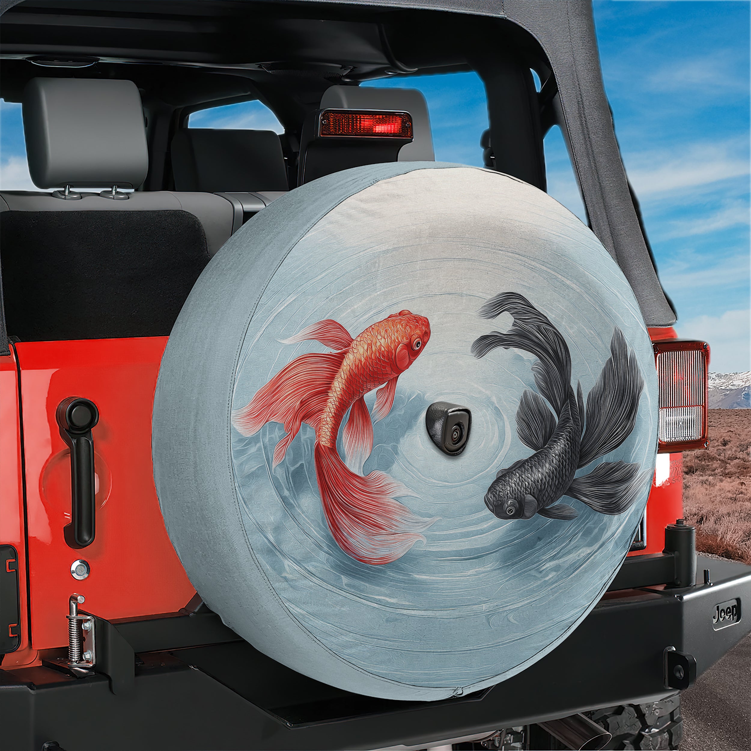 Yin-Yang Koi Harmony Spare Tire Cover With Backup Camera Hole Option