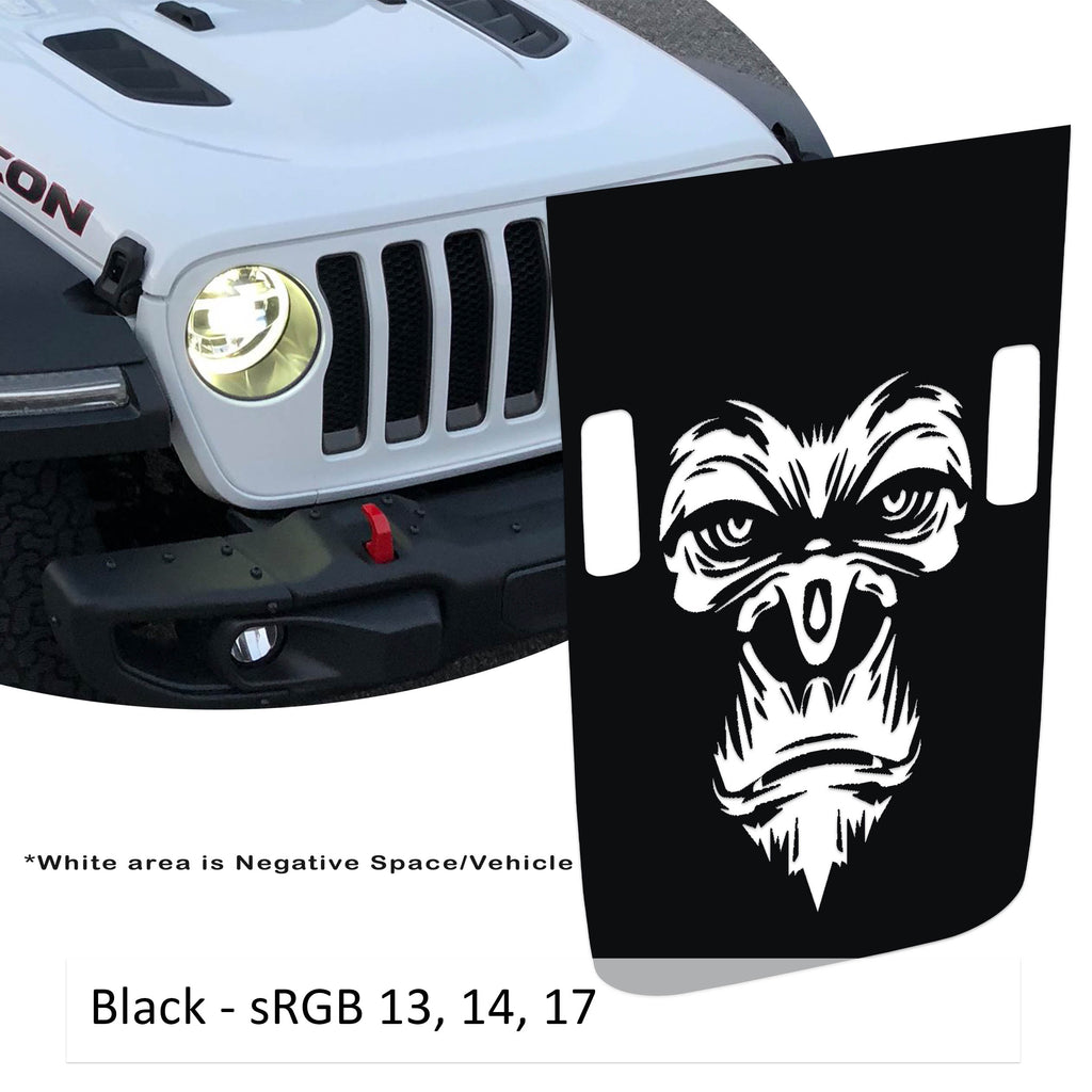 Black Gorilla Monkey Face Power-Dome blackout hood decal for Jeep Wrangler JL Gladiator JT