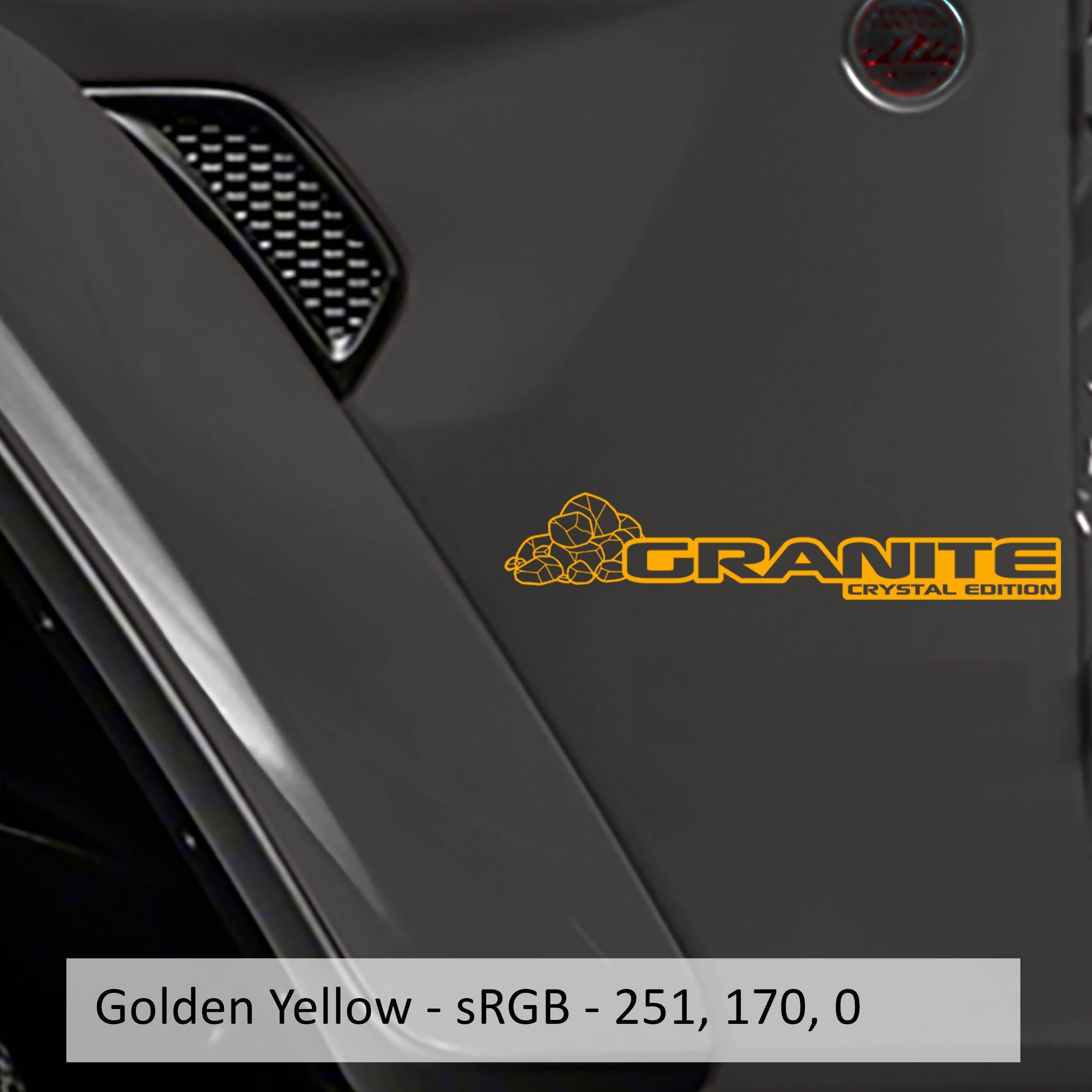 Brimstone yellow Granite Crystal Edition rock decal pair on Jeep Wrangler JL Gladiator JT cowl
