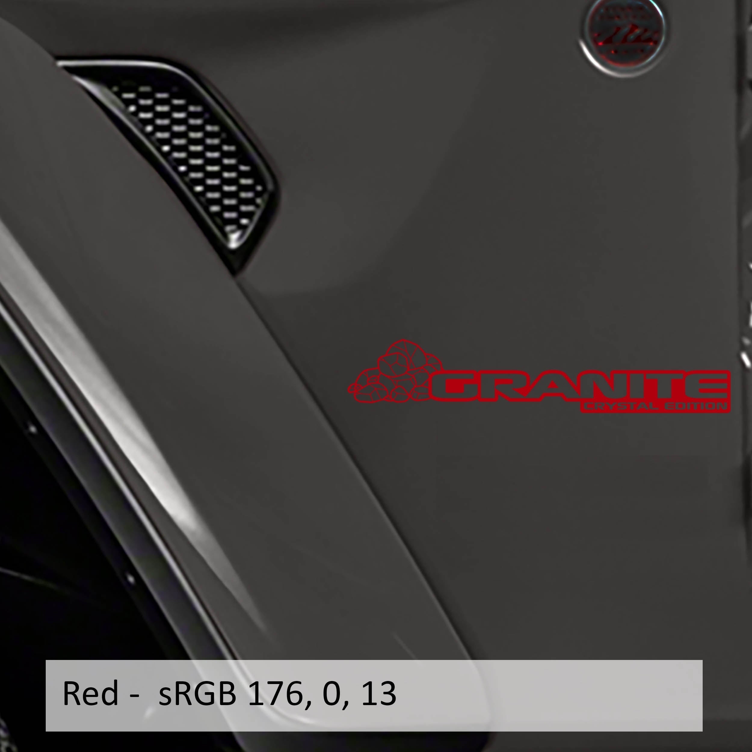 Red Granite Crystal Edition rock fender decal pair shown on Jeep Wrangler JL Gladiator JT cowl
