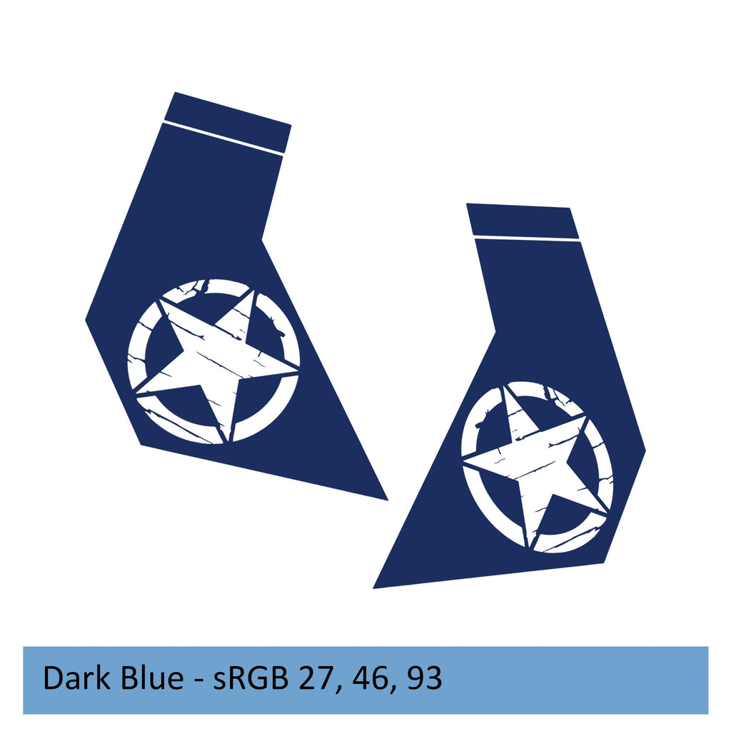 Dark blue distressed Alfa Romeo star bodyside decal for 2020+ Jeep Gladiator JT cab graphic