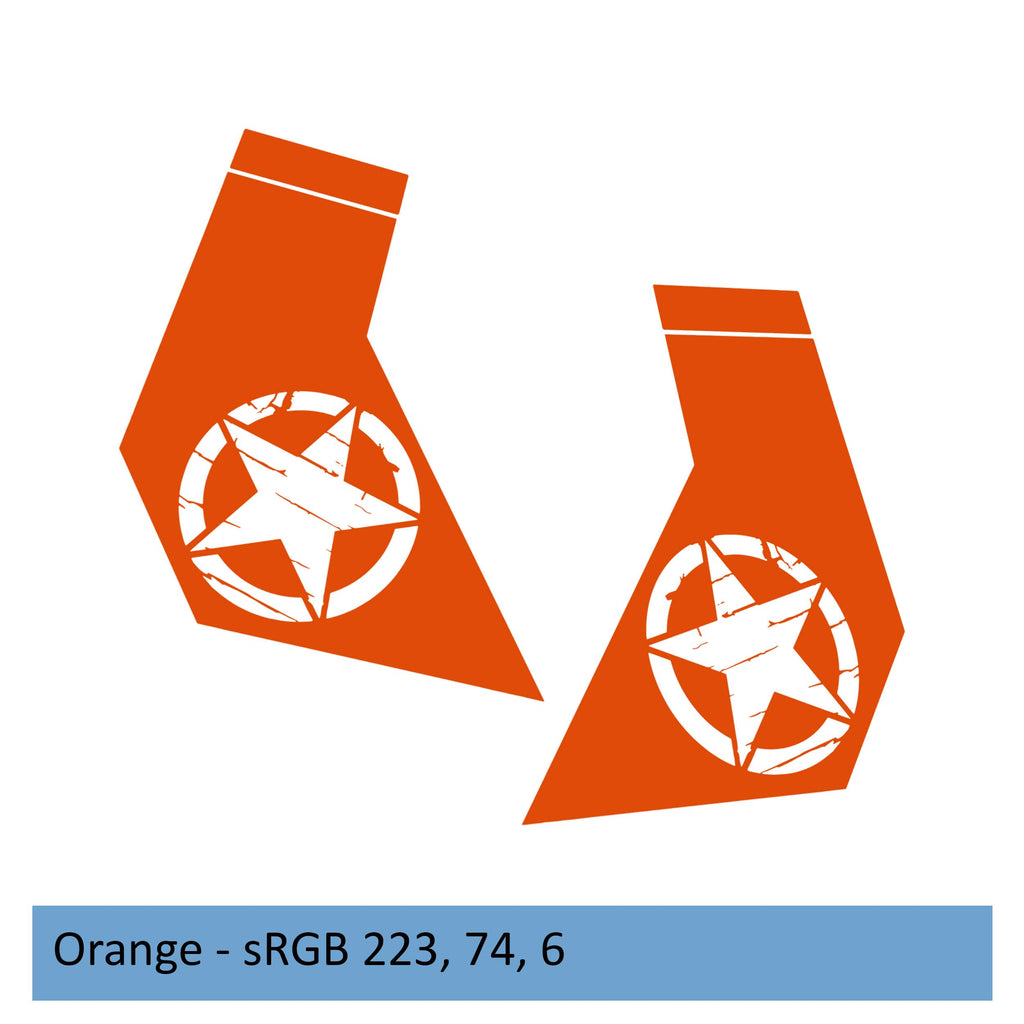 Orange distressed Alfa Romeo star bodyside decal for 2020+ Jeep Gladiator JT cab side graphic