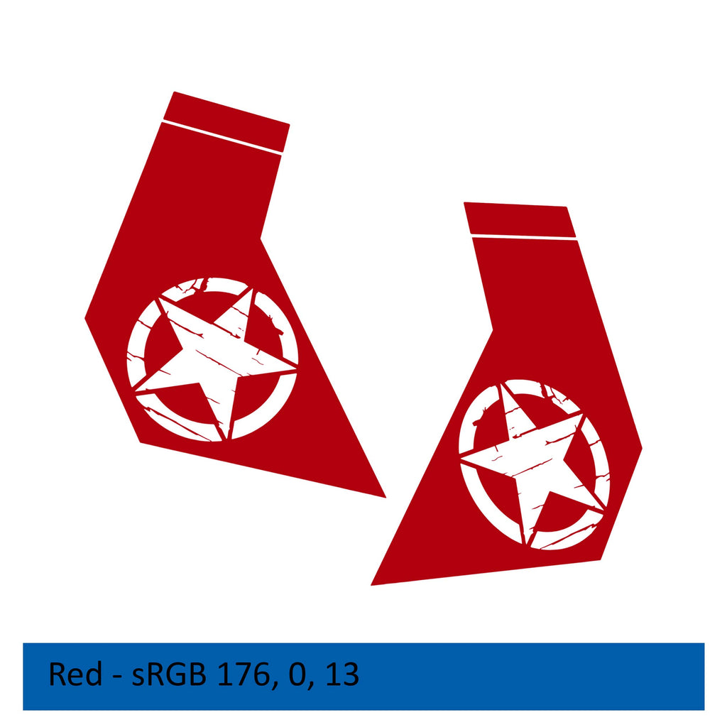 Red distressed Alfa Romeo star bodyside decal for 2020+ Jeep Gladiator JT cab side panel graphic