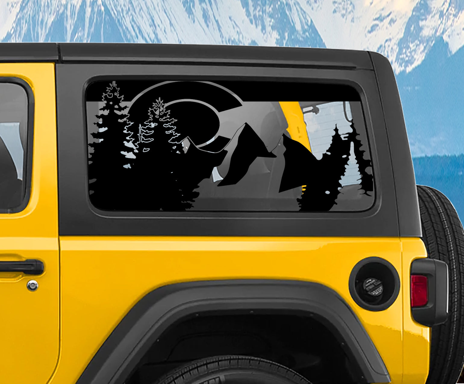 Black State of Colorado flag mountain pine tree hardtop window vinyl decal pair shown