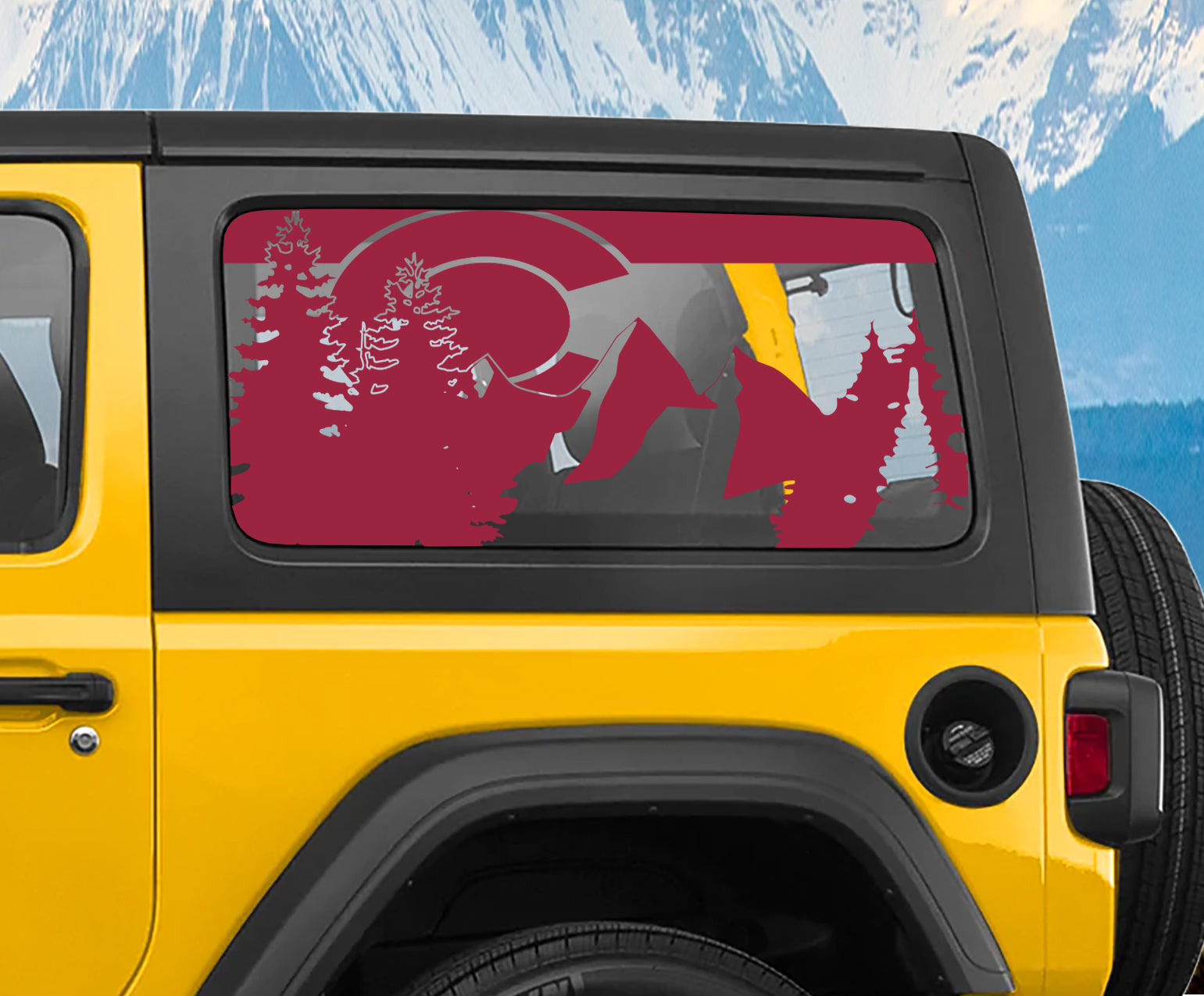 Dark red Colorado flag mountain pine hardtop window vinyl decal for Jeep Wrangler JK JL