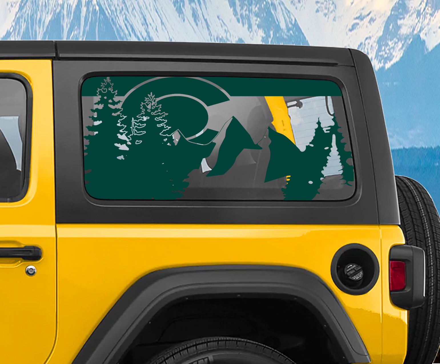 Forest green Colorado flag mountain pine tree hardtop window vinyl decal for Wrangler