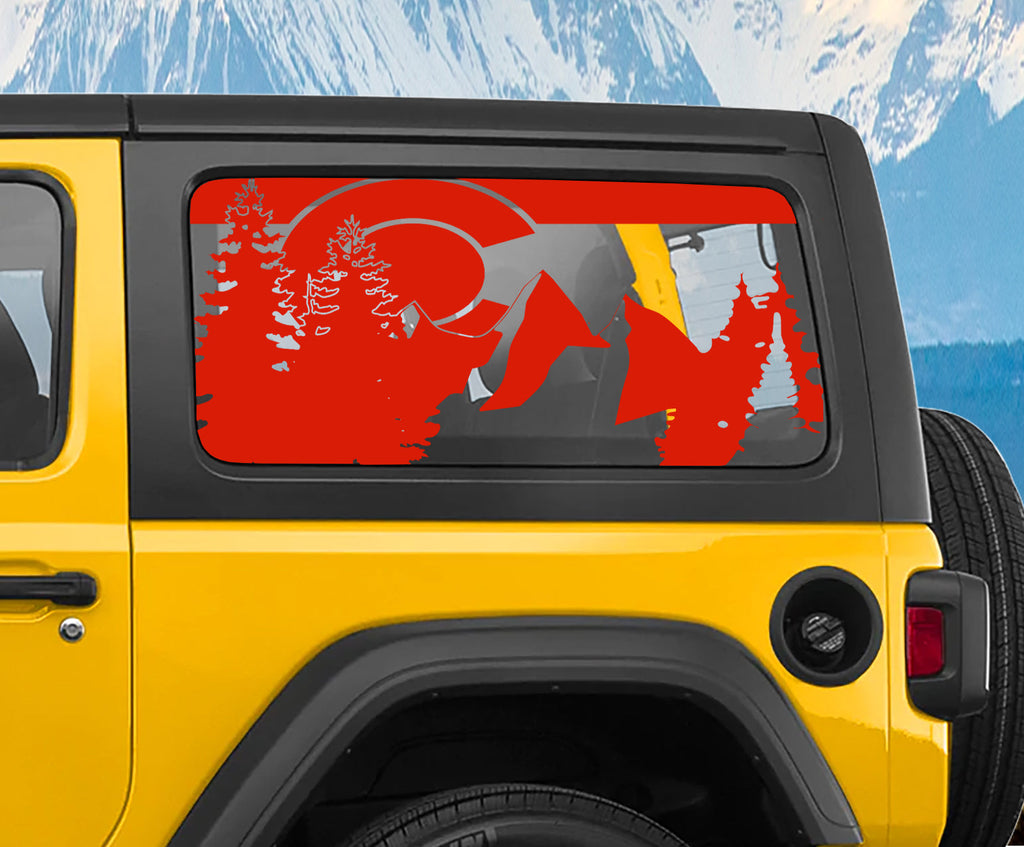 True red Colorado flag mountain pine hardtop window vinyl decal for Jeep Wrangler JK JL