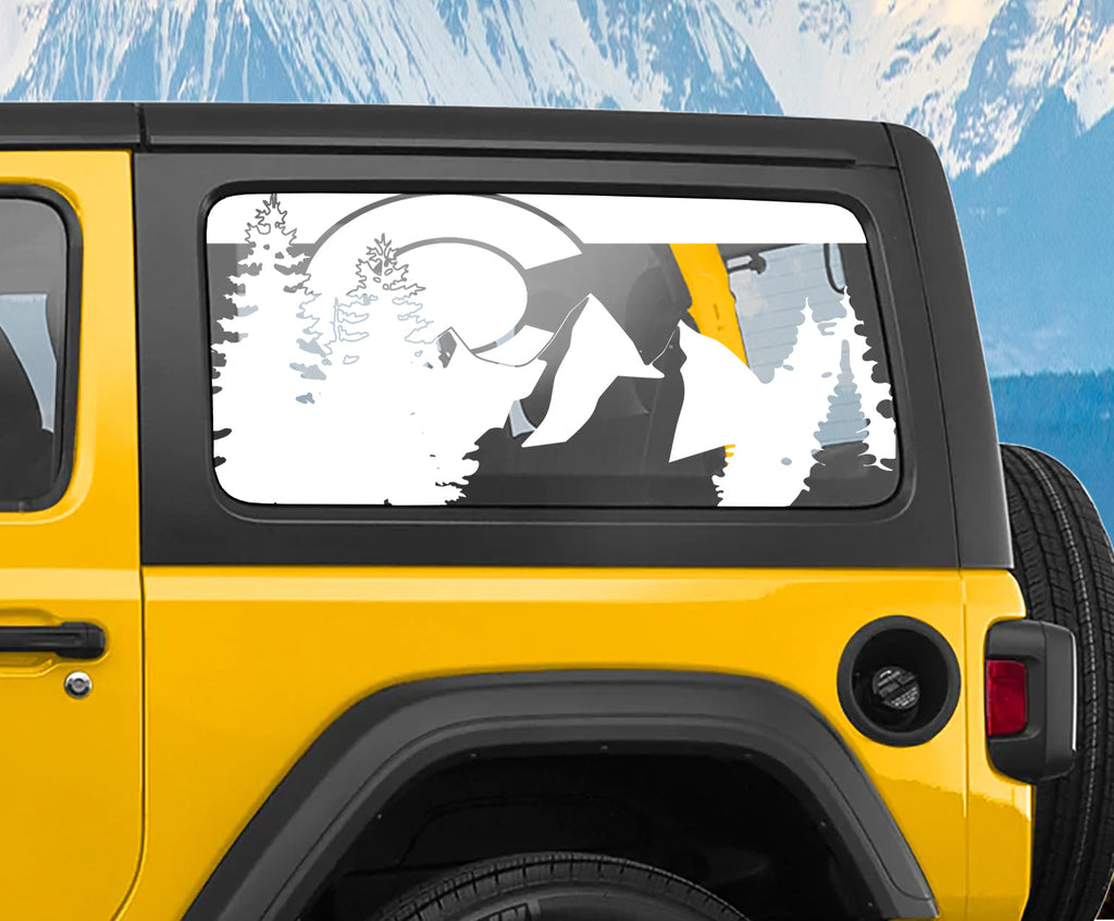 White Colorado flag mountain pine tree hardtop window vinyl decal for Wrangler JK JL