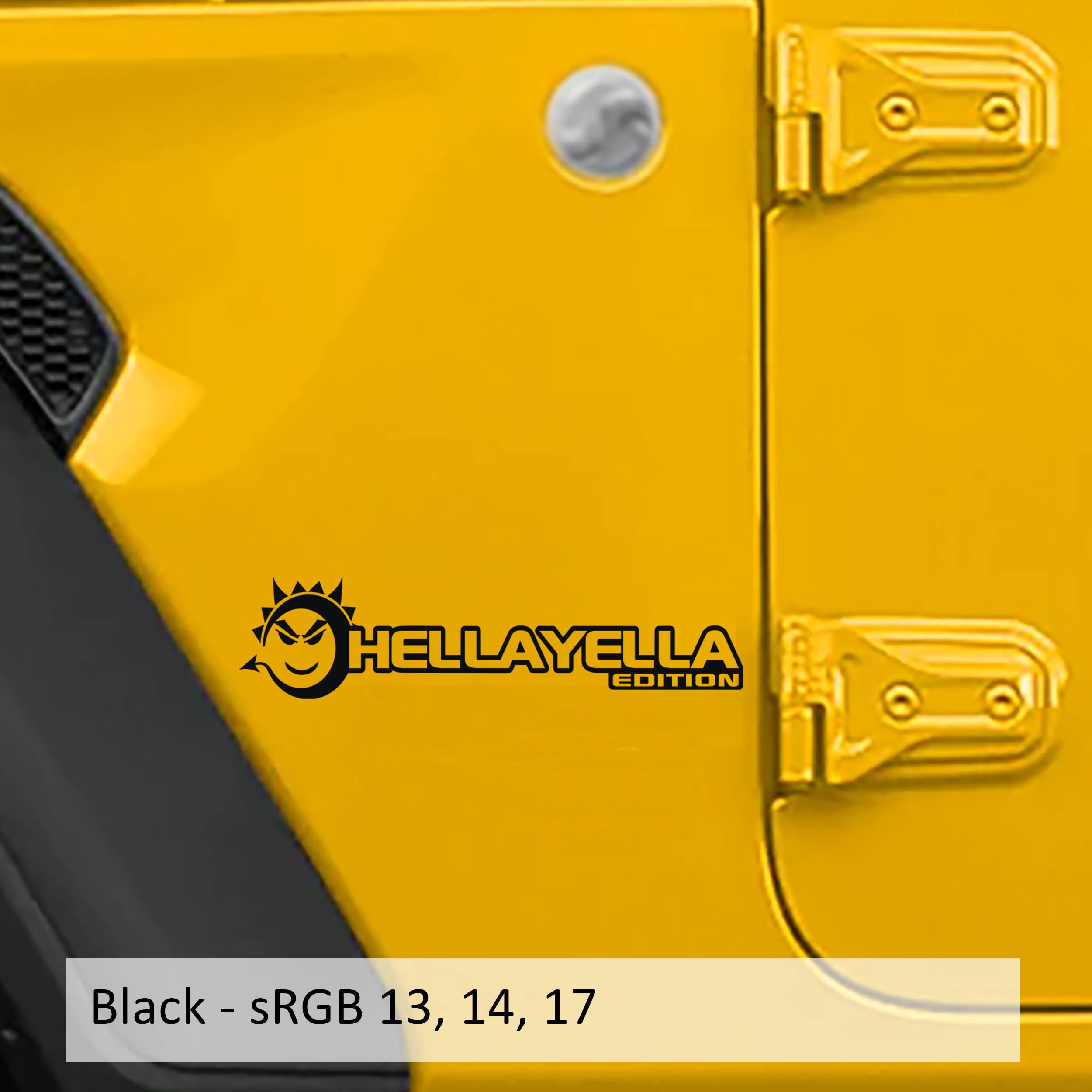 Black HellaYella Edition sun face side hood vinyl decal for Jeep Wrangler Gladiator JL JT