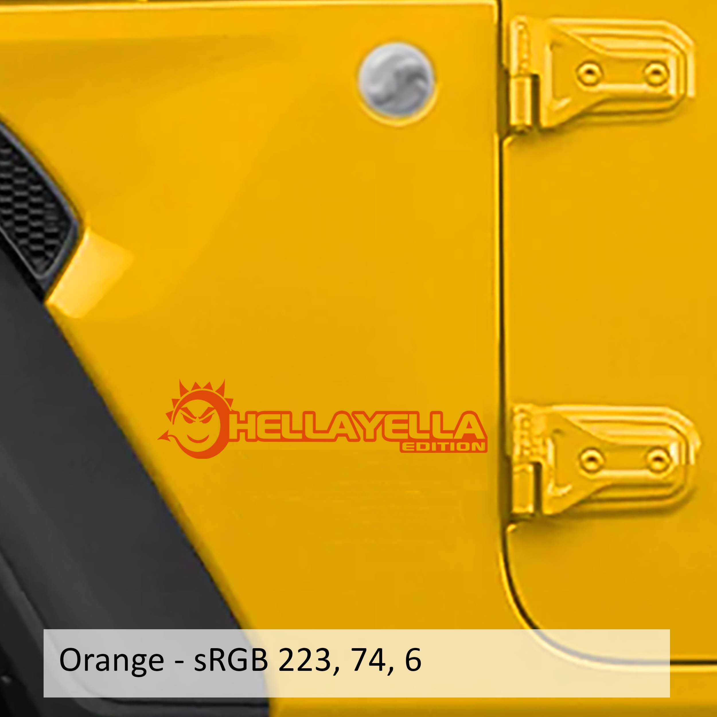 Orange HellaYella Edition sun face side hood vinyl decal for Jeep Wrangler Gladiator JL JT