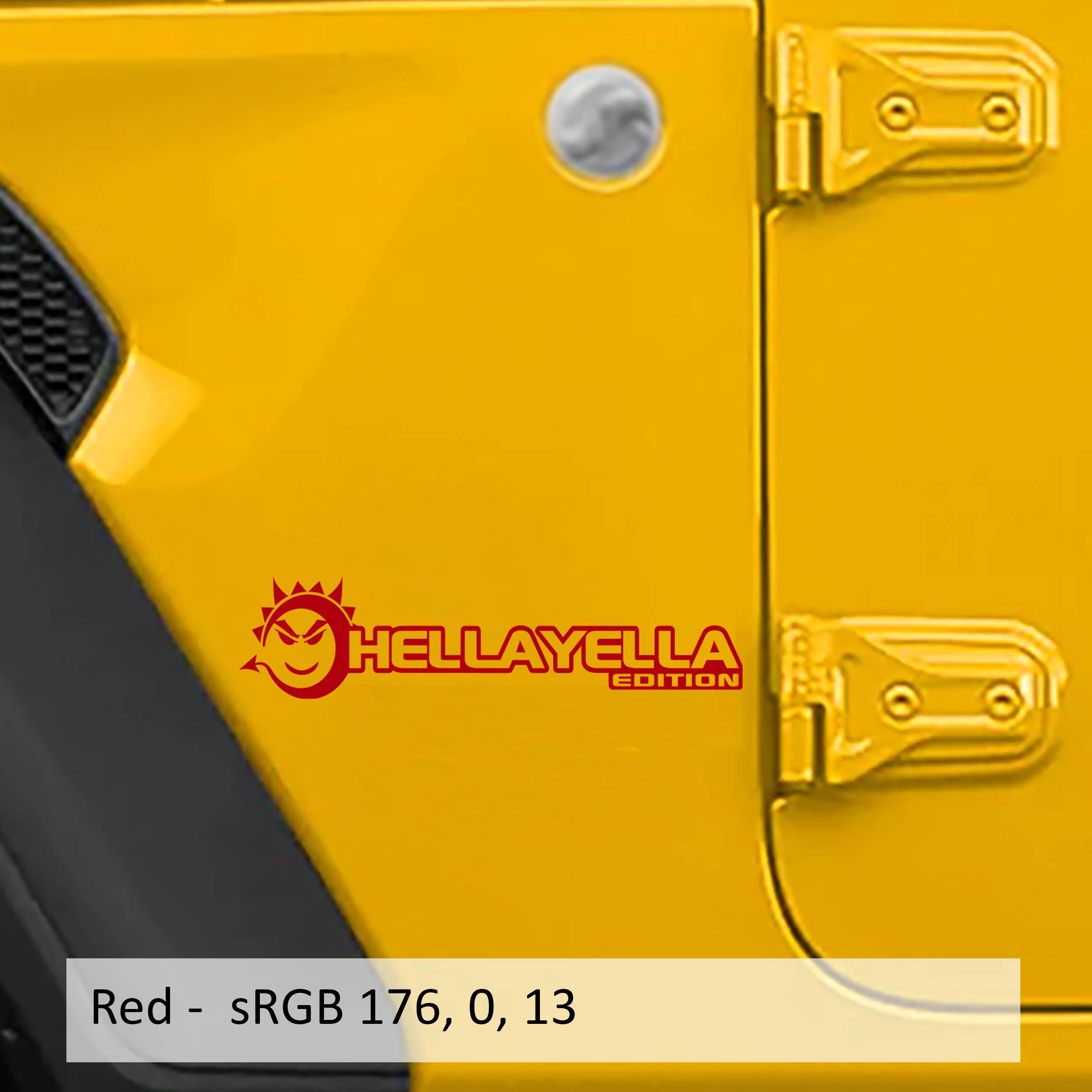Red HellaYella Edition sun face side hood vinyl decal for Jeep Wrangler Gladiator JL JT