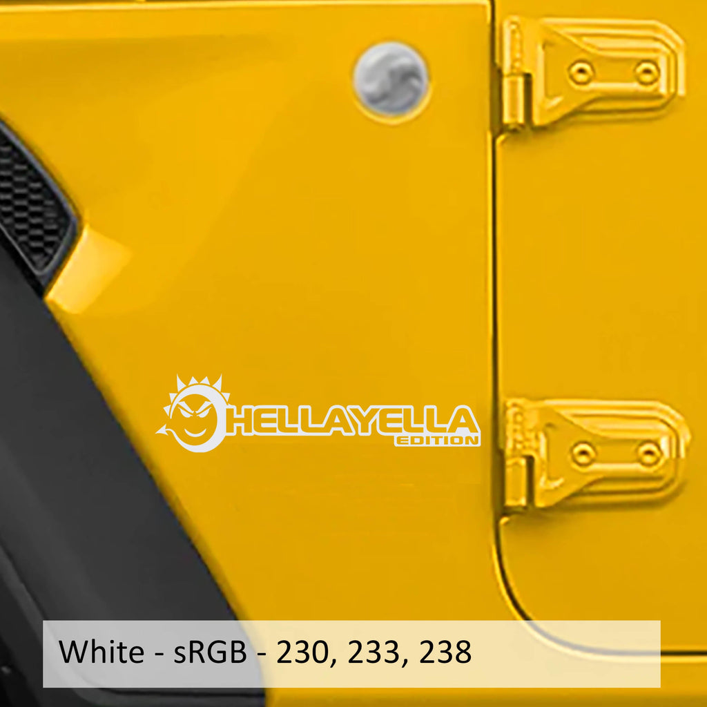 White HellaYella Edition sun face side hood vinyl decal for Jeep Wrangler Gladiator JL JT