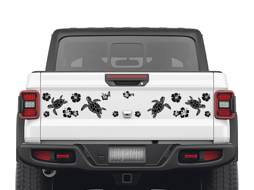 Hibiscus Sea Turtle Tailgate Vinyl Decal