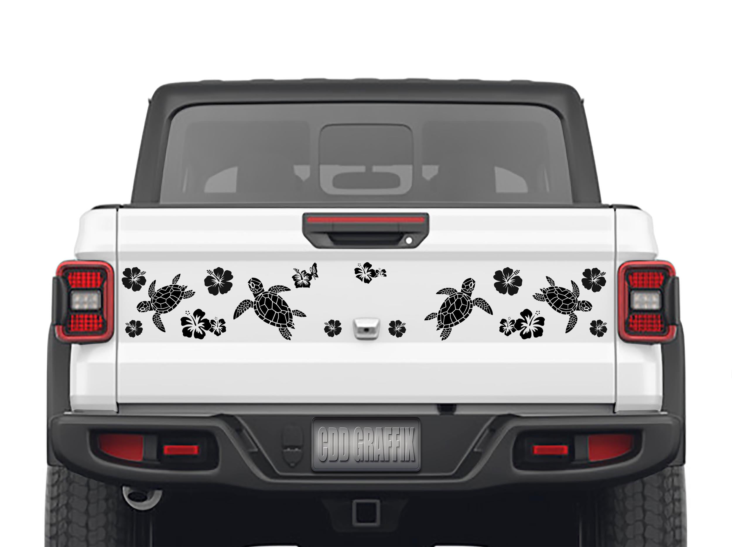 Hibiscus Sea Turtle Tailgate Vinyl Decal