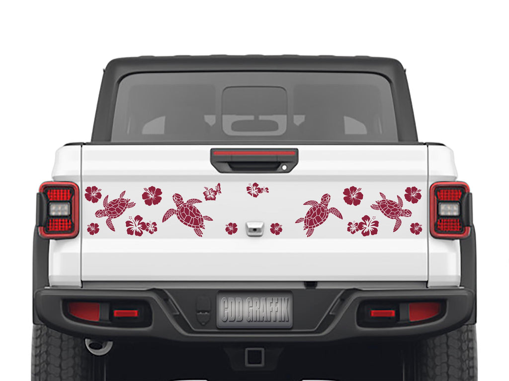 Hibiscus Sea Turtle Tailgate Vinyl Decal