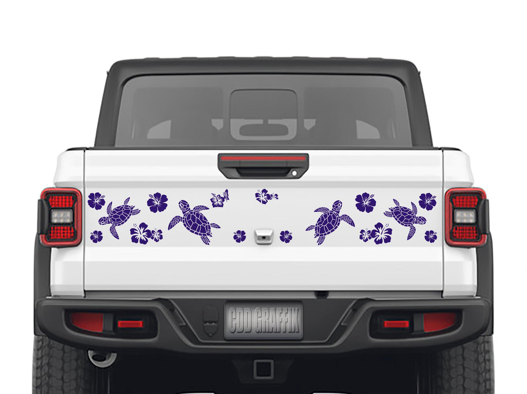 Hibiscus Sea Turtle Tailgate Vinyl Decal