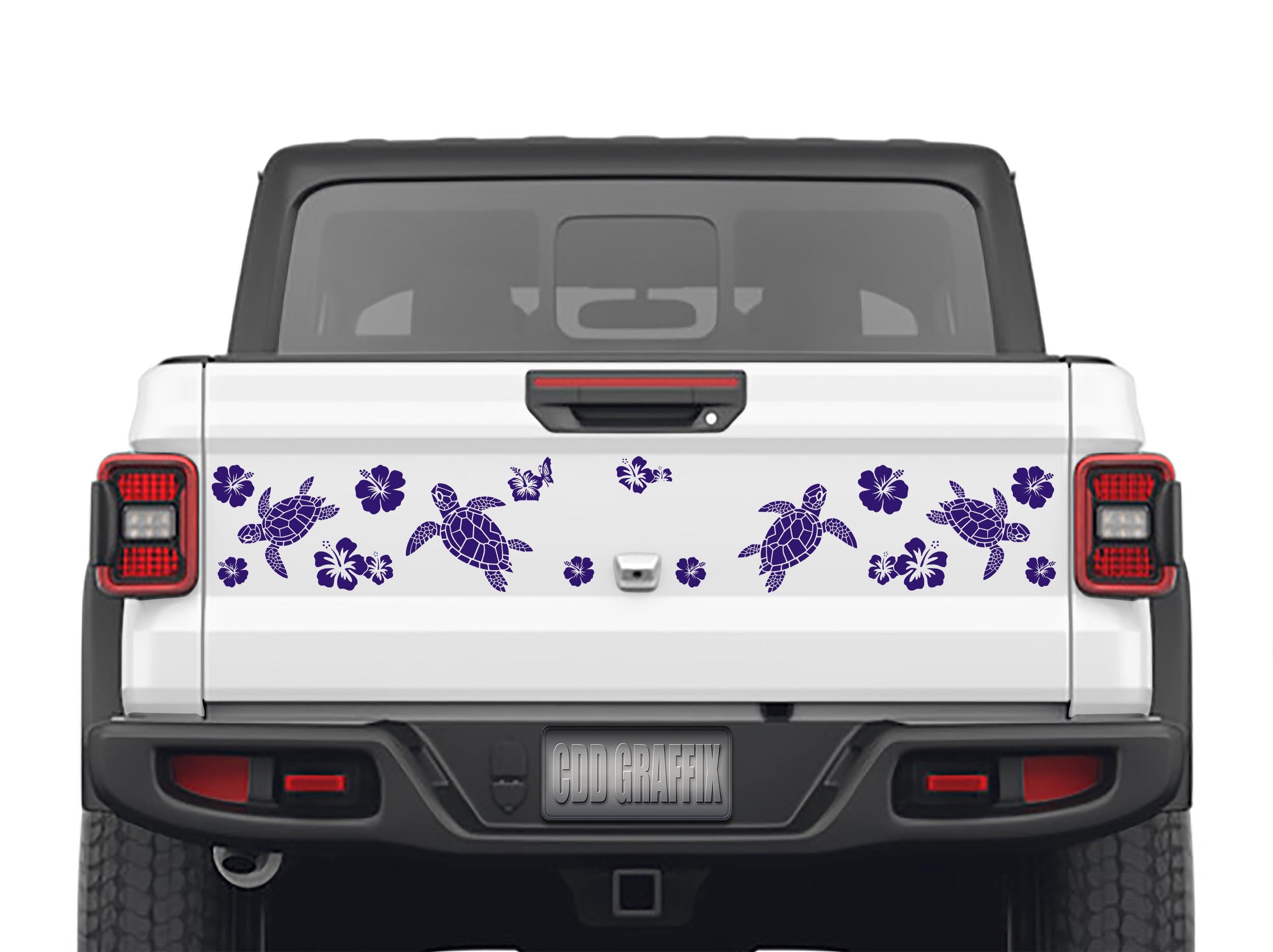Hibiscus Sea Turtle Tailgate Vinyl Decal